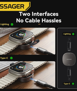 Essager Magnetische Draadloze Oplader voor Apple Watch - Draagbaar, Snel, USB-C & Lightning