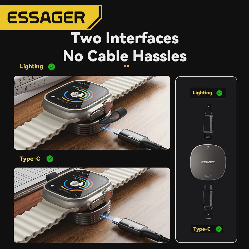 Essager Magnetische Draadloze Oplader voor Apple Watch - Draagbaar, Snel, USB-C & Lightning