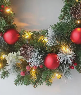 Kerstkrans met LED Verlichting - 20-60cm - Deurguirlande met Dennentakken voor Feestelijke Decoratie