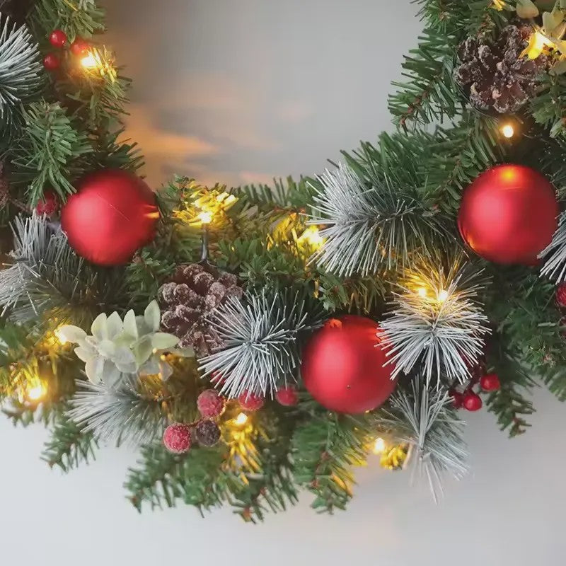 Kerstkrans met LED Verlichting - 20-60cm - Deurguirlande met Dennentakken voor Feestelijke Decoratie