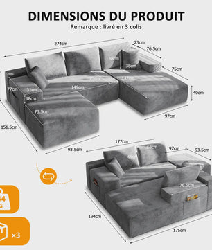 Moderne U-vormige Corduroy Bank met Memory Foam - Modulair en Comfortabel