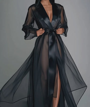 Lange Organza Kimono Jurk met Split - Bruids & Feest