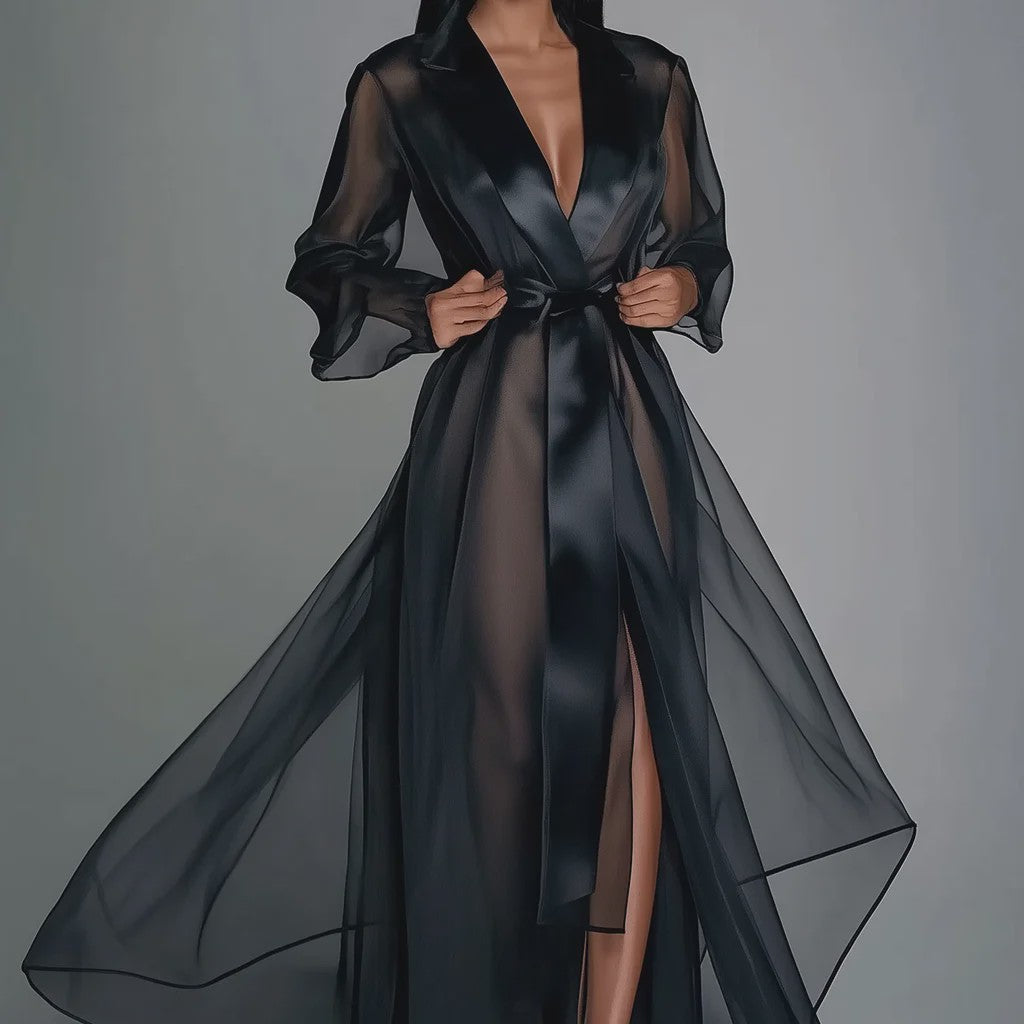 Lange Organza Kimono Jurk met Split - Bruids & Feest