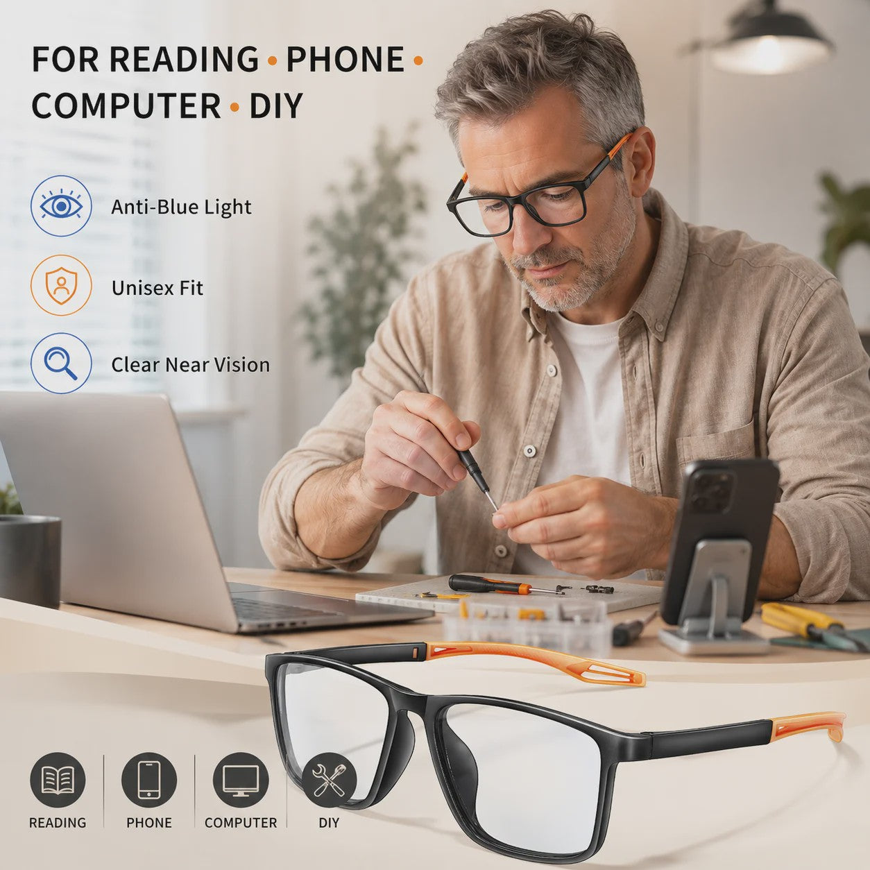 KAROS Blauw Licht Blokkerende Leesbril - Unisex Grote Frame Computerbril