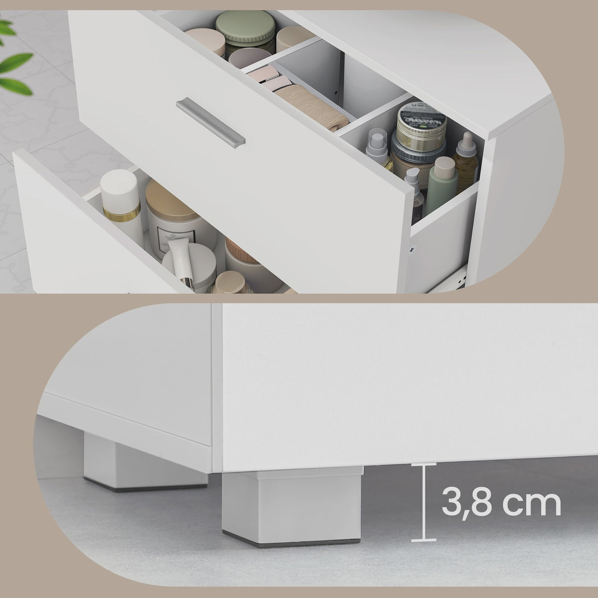 Witte Onderbouw Wastafelkast met 2 Lades - 60x30x63.8 cm