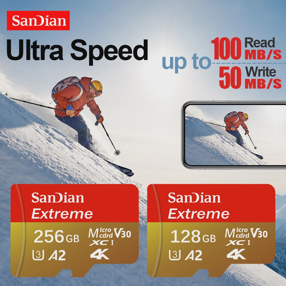 SanDian Extreme Micro SD Kaart - Hoge Snelheid UHS-I U3 V30 A2 - 32GB tot 512GB