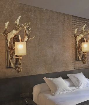 Retro Herten Gewei Wandlamp - Industriële Sfeer voor Woonkamer & Slaapkamer