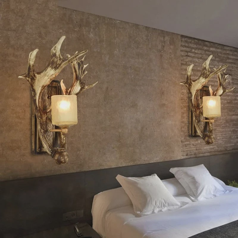 Retro Herten Gewei Wandlamp - Industriële Sfeer voor Woonkamer & Slaapkamer