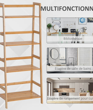 HOMCOM Bamboe Boekenkast 4 Niveaus - Stijlvolle Ladderplank 48x31.5x120 cm