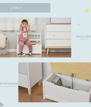 Homcom Wooden Toy Chest Storage with Lid and Backrest for Children