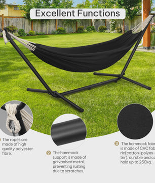 Draagbare Dubbele Hangmat met Onderstel - 250kg Capaciteit voor 2 Personen - Outdoor & Camping