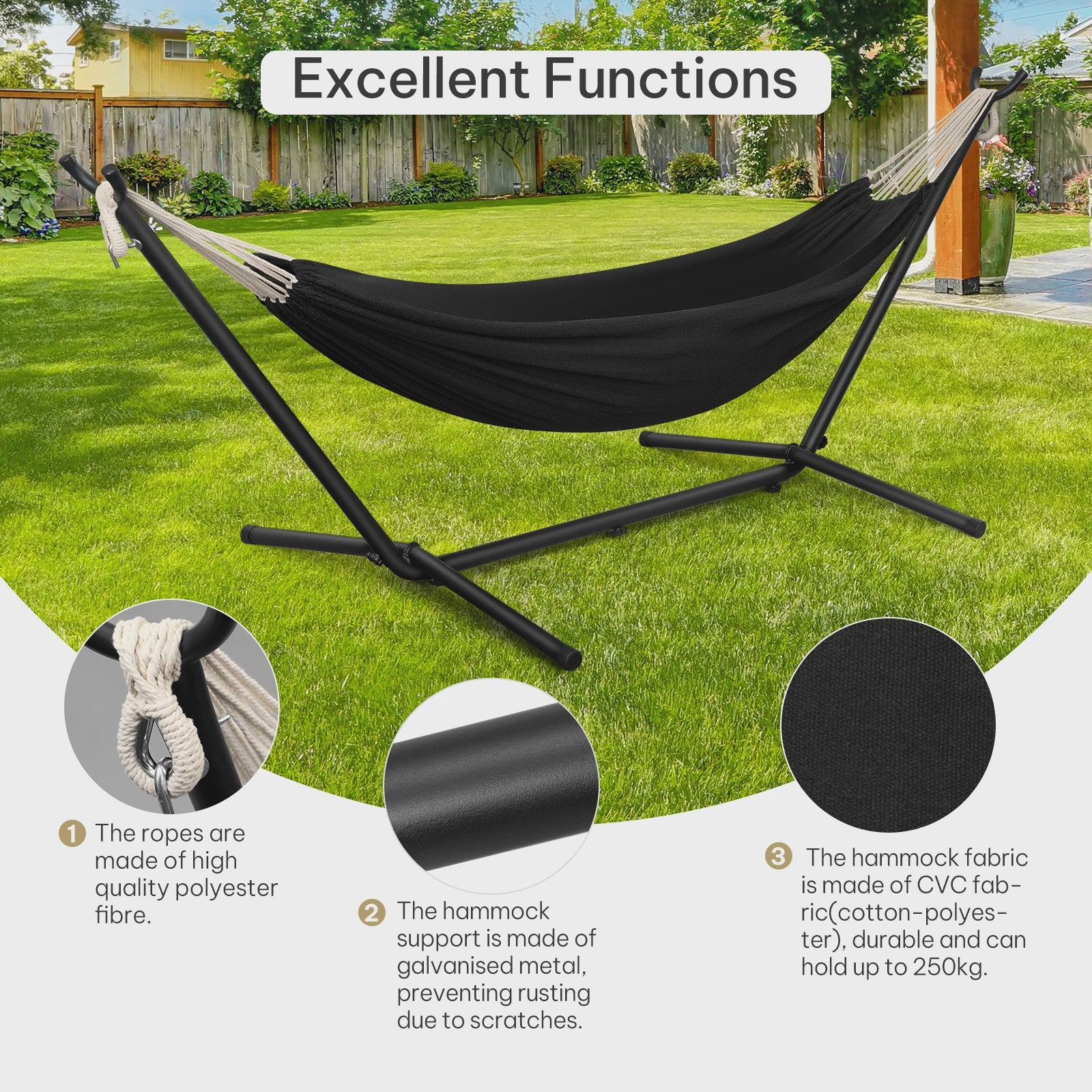Draagbare Dubbele Hangmat met Onderstel - 250kg Capaciteit voor 2 Personen - Outdoor & Camping