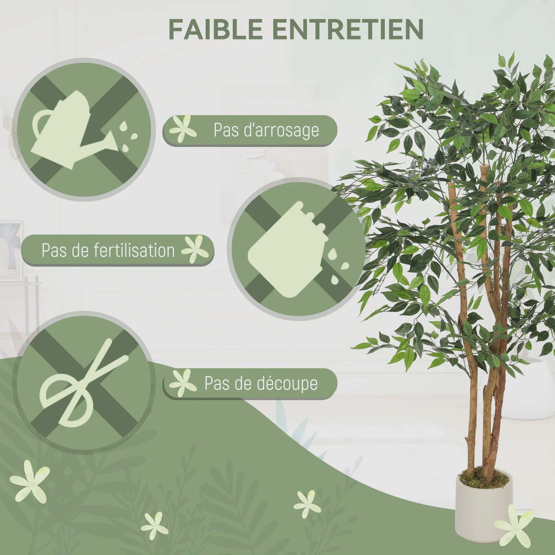 HOMCOM Kunst Banyan Boom 150 cm met Pot - Realistische Kunstplant voor Binnen