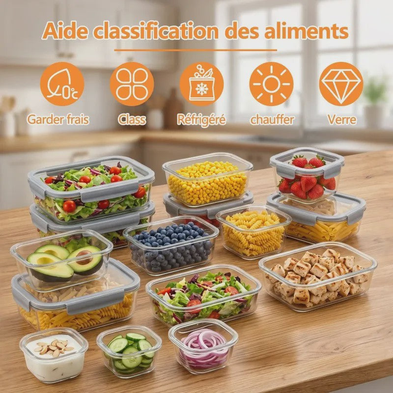 Set van 16 Glazen Voedselbewaarcontainers met Luchtdichte Deksel - Stapelbaar & Lekvrij