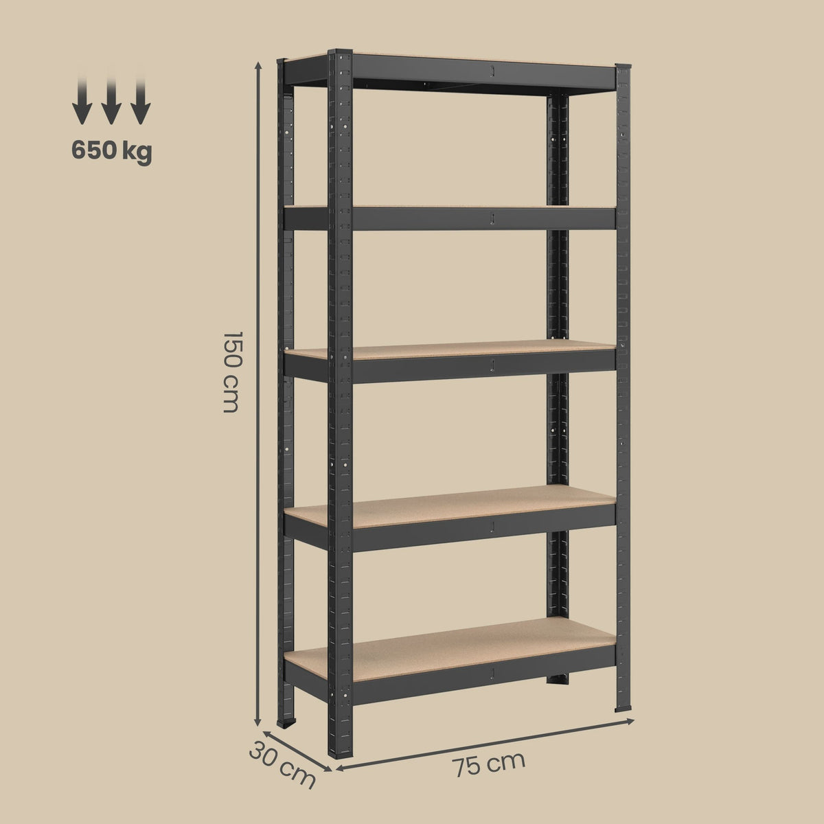Songmics Metalen Stellingkast 5 Legborden Set van 2 - 150x75x30cm - Hoge Draagkracht