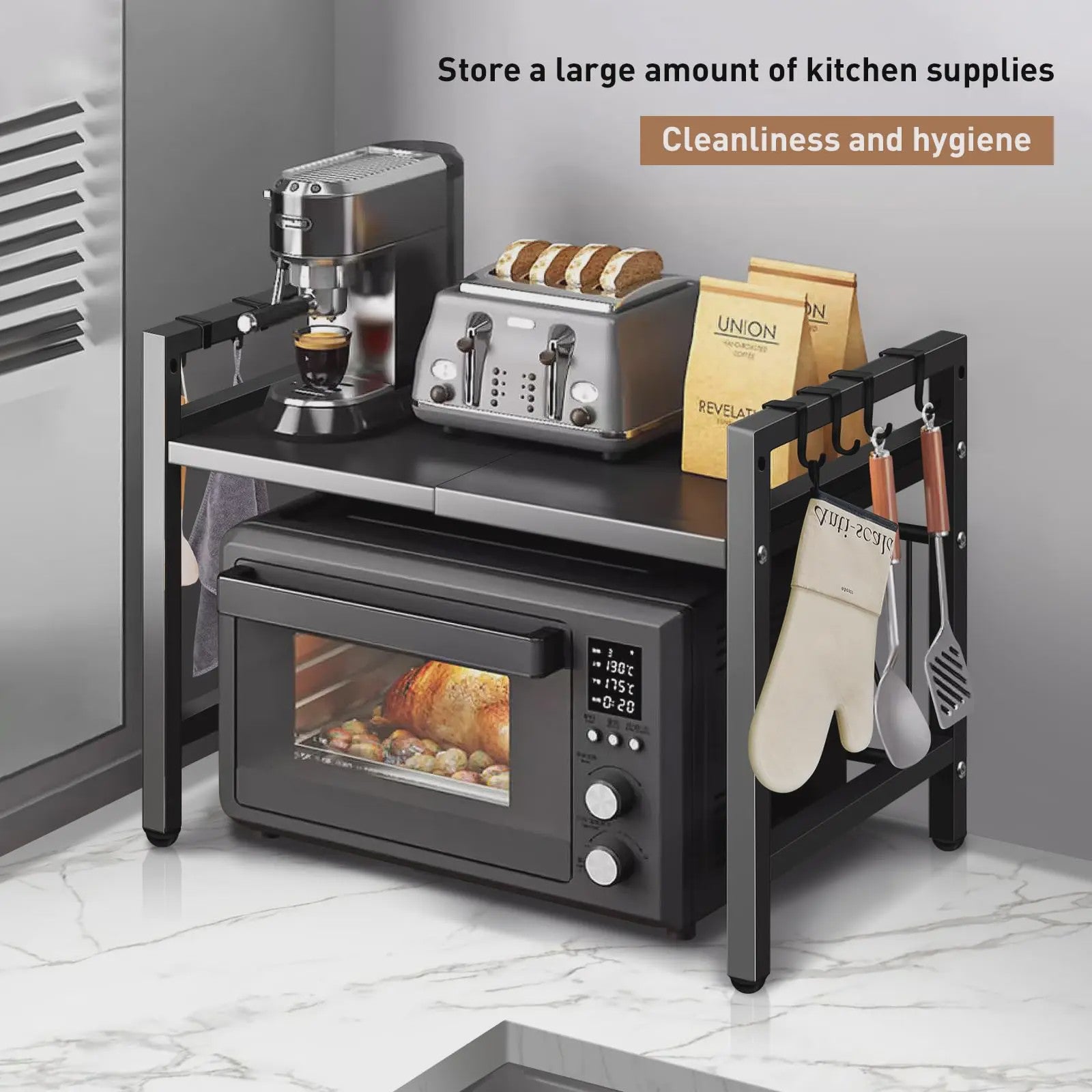 Uitschuifbare Magnetron Planken Organizer - 42-64cm - Vocht- & Roestvrij - Keuken Opbergrek