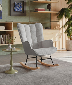 Anajqaqia Schommelstoel Teddy Stof Lichtgrijs - Comfortabele Relaxfauteuil