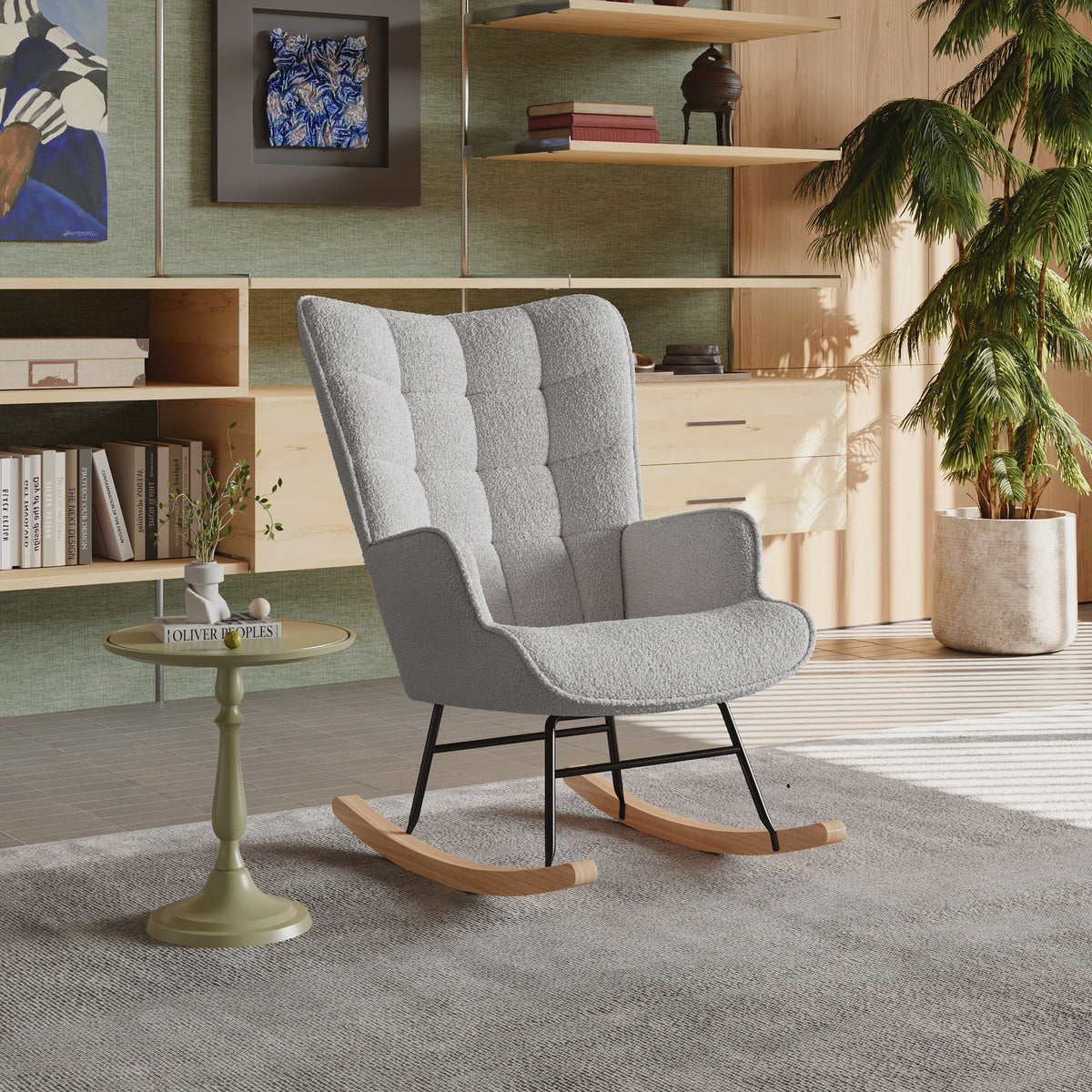 Anajqaqia Schommelstoel Teddy Stof Lichtgrijs - Comfortabele Relaxfauteuil