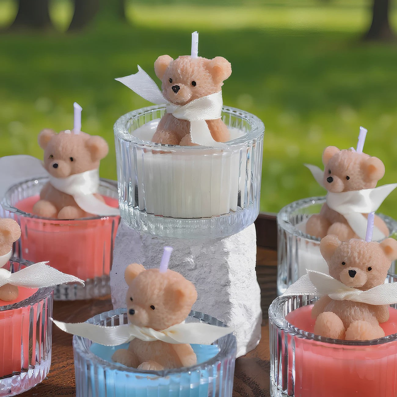 Luxe Geurkaars Teddybeer in Glazen Pot met Lint - Pastel Cadeau voor Vrouwen, Bruiloft & Feestdagen