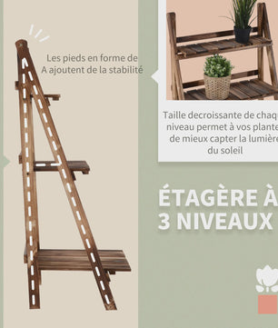 Outsunny Houten Plantenstandaard - Piramidevormig, Opvouwbaar, 3 Niveaus, 60x37x93 cm, Bruin