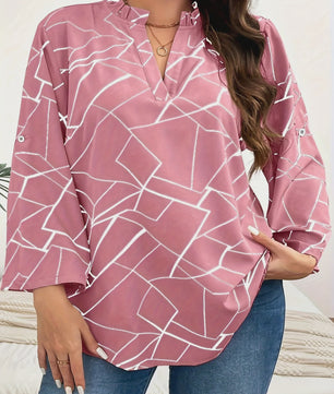 Plus Size Dames Blouse Elegant Lente Herfst Casual V-hals Losse Lange Mouw