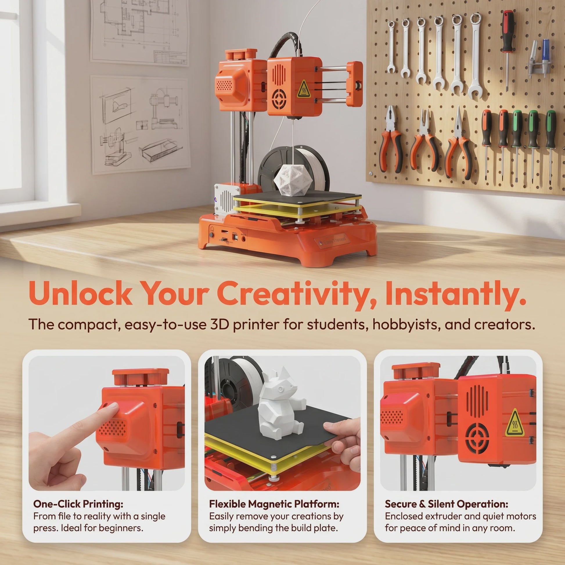 Easythreed K7 Mini FDM 3D Printer - Compact, Stil & Ideaal voor Beginners