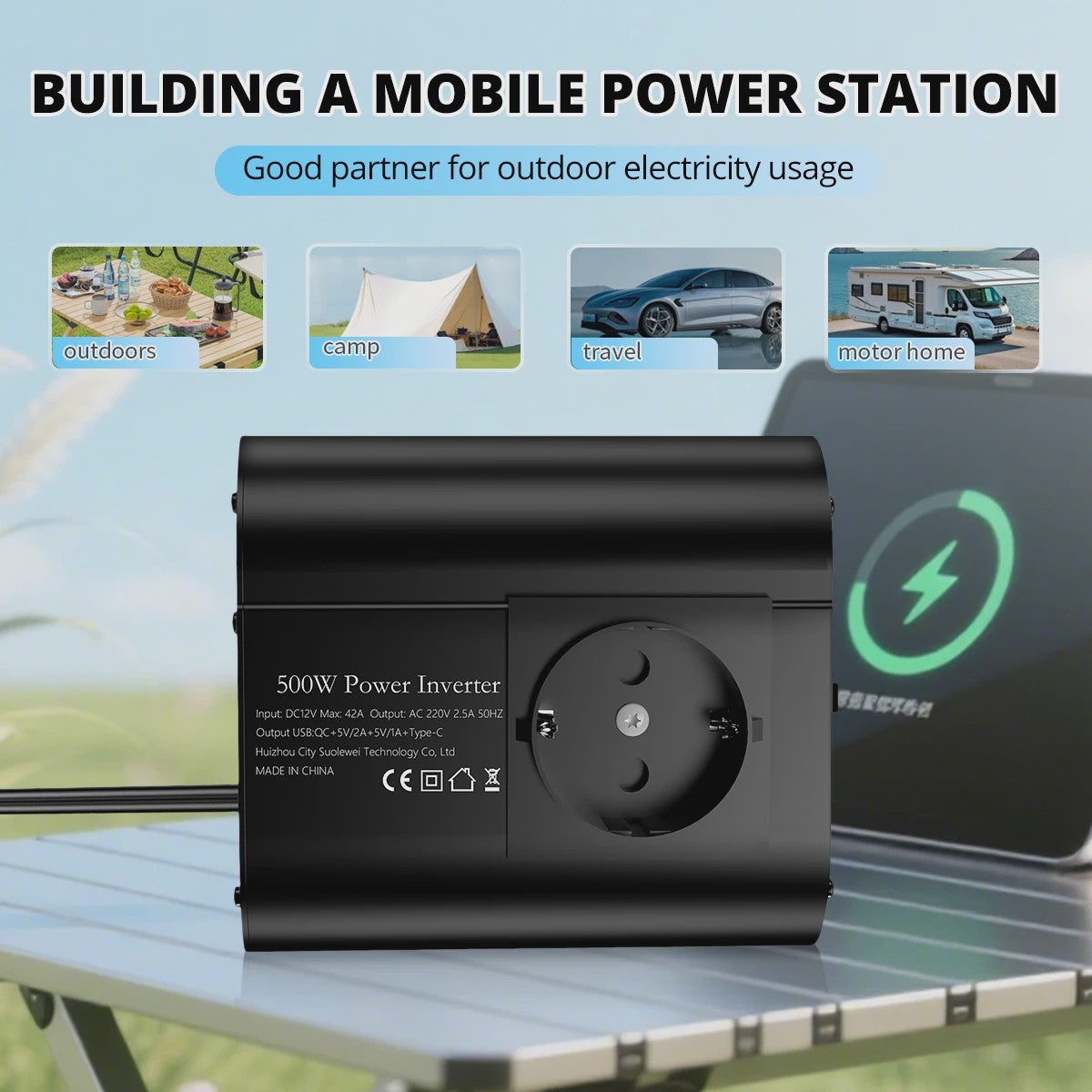 Universele Omvormer 12V naar 220V: 400W, 500W, 1500W voor Auto, Camper & Thuis