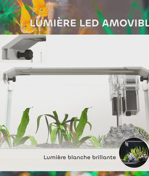 PawHut Glazen Aquarium met LED Verlichting, Filterpomp en 20L Inhoud - 38x26x27 cm Wit