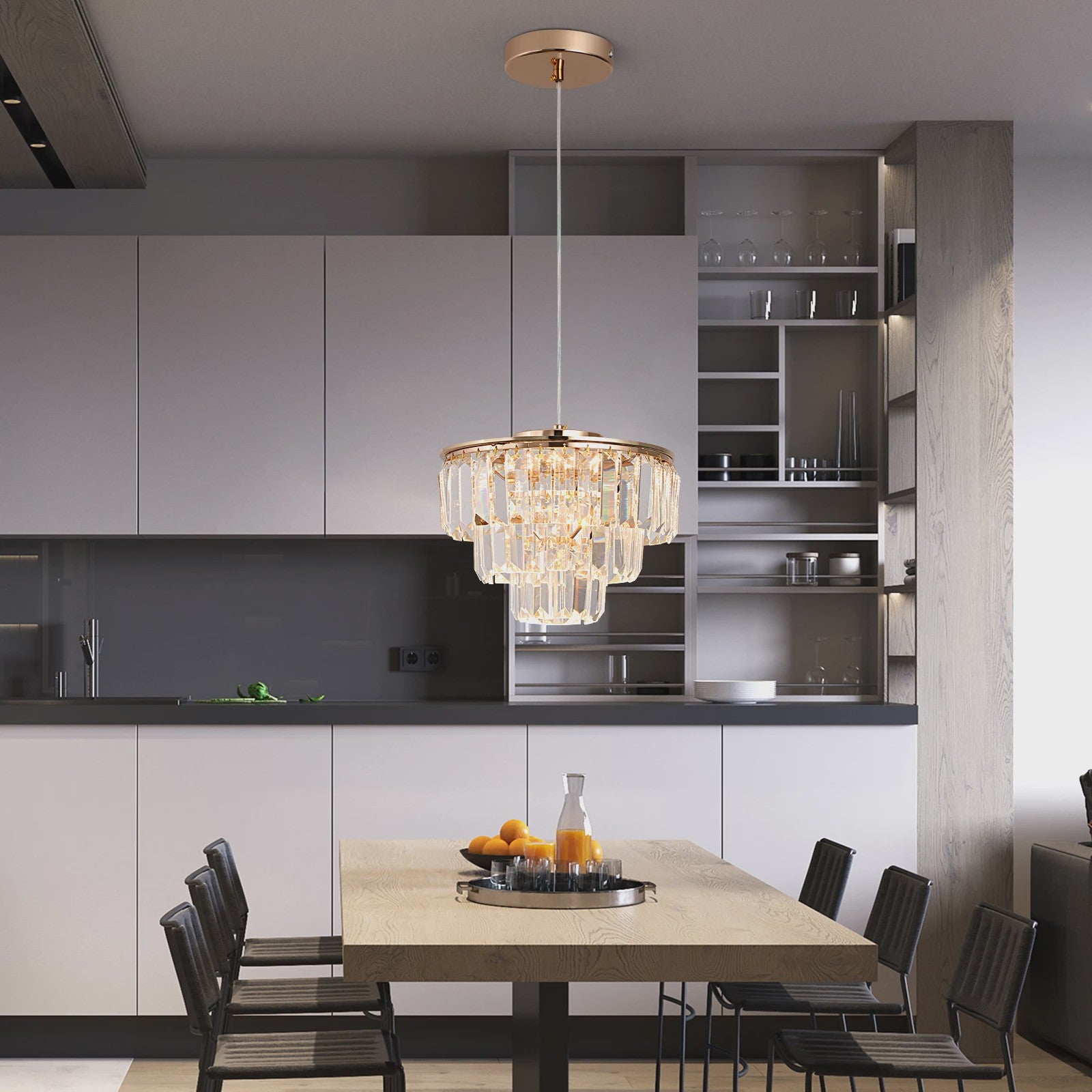 Luxe Kristallen Plafondlamp Goud - Moderne Hanglamp met LED Verlichting voor Woonkamer & Slaapkamer