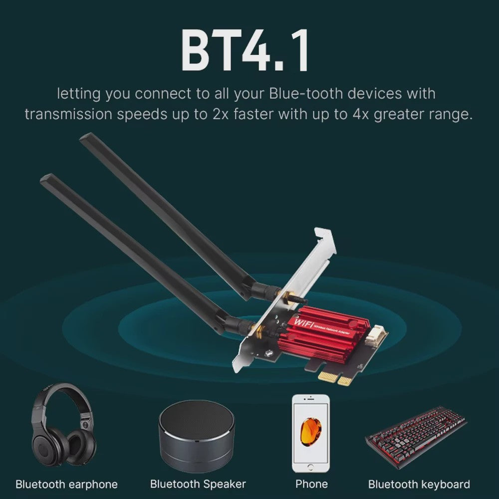 KEBIDUMEI DW1820 AC1200 PCIe WiFi Adapter met Bluetooth 4.1