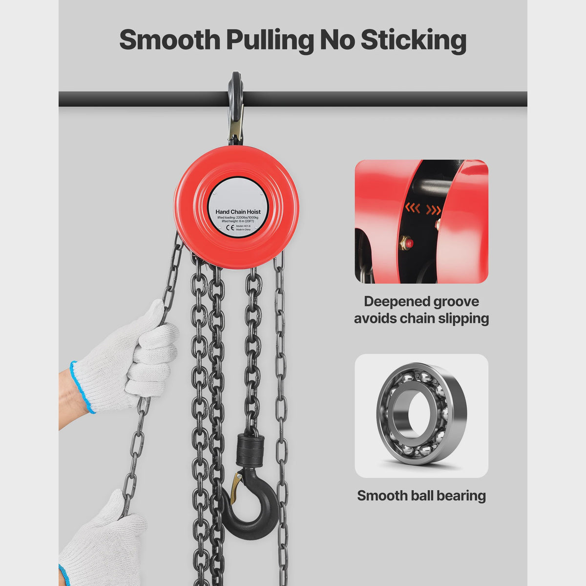 Handkettingtakel 1T/2T - Robuuste Handlier met 2.5/3/6m Hefhoogte voor Garage & Werkplaats
