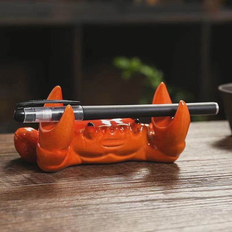 Keramische Krab Houder: Mobiel, Pen & Thee Penseel Standbeeld