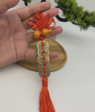 Chinese Feng Shui Munt Hanger met Vijf Keizers Munten en Kalebas - Geluk & Welvaart