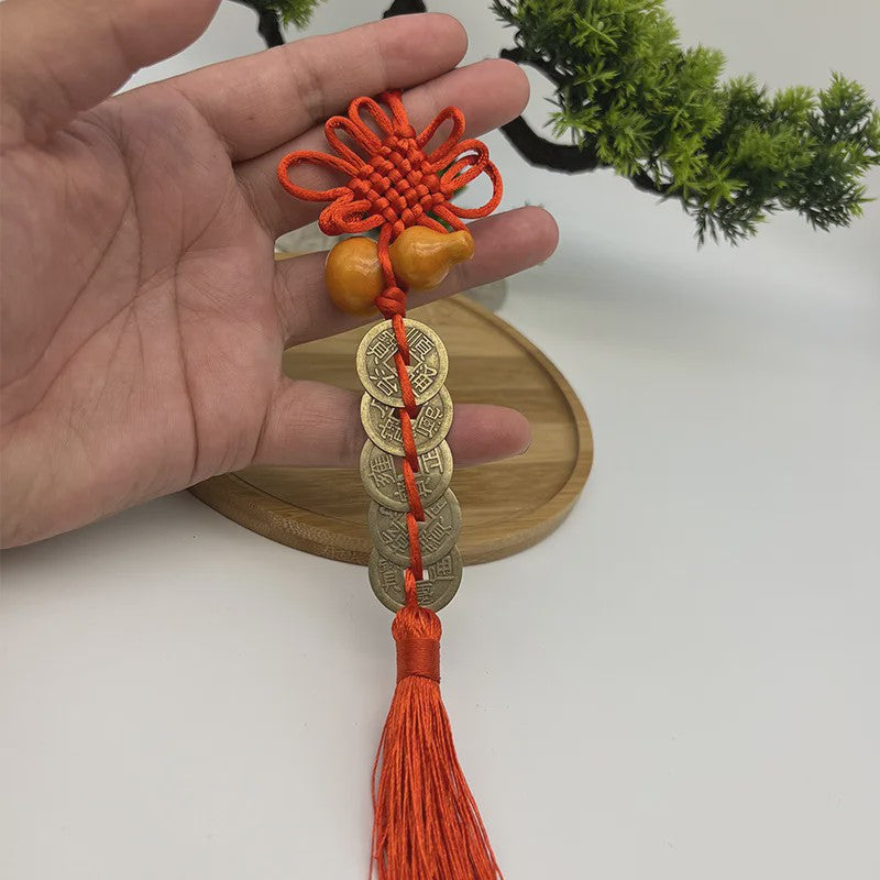 Chinese Feng Shui Munt Hanger met Vijf Keizers Munten en Kalebas - Geluk & Welvaart