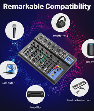 Professionele 7-Kanaals Audio Mixer voor DJ's, Live Studio & Muziekproductie