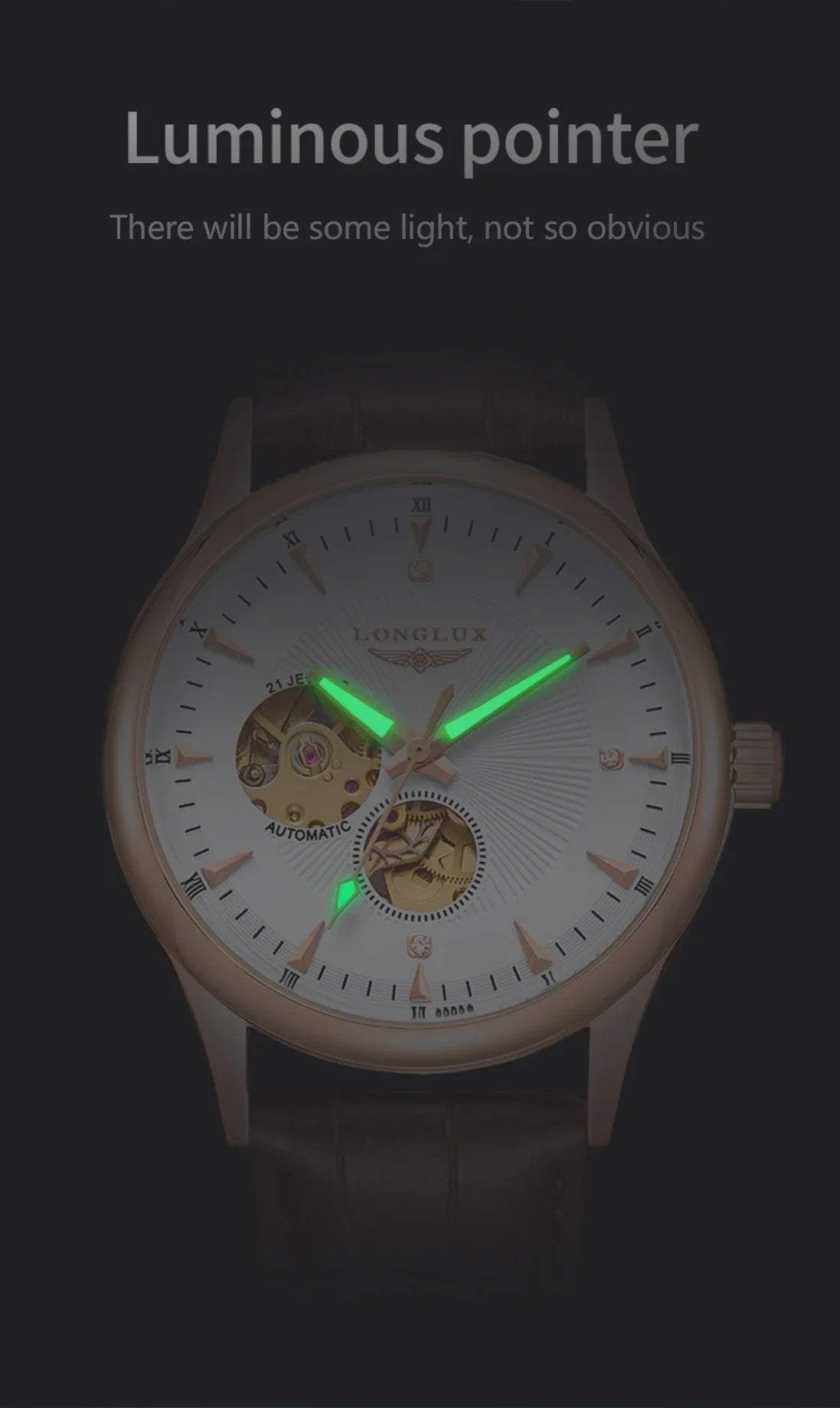 LONGLUX Heren Automatisch Skeleton Horloge - Elegant, Waterdicht & Romeinse Cijfers