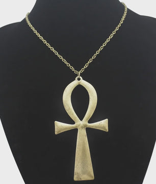 Vintage Egyptische Ankh Kruis Ketting - Grote Hanger met Lange Ketting