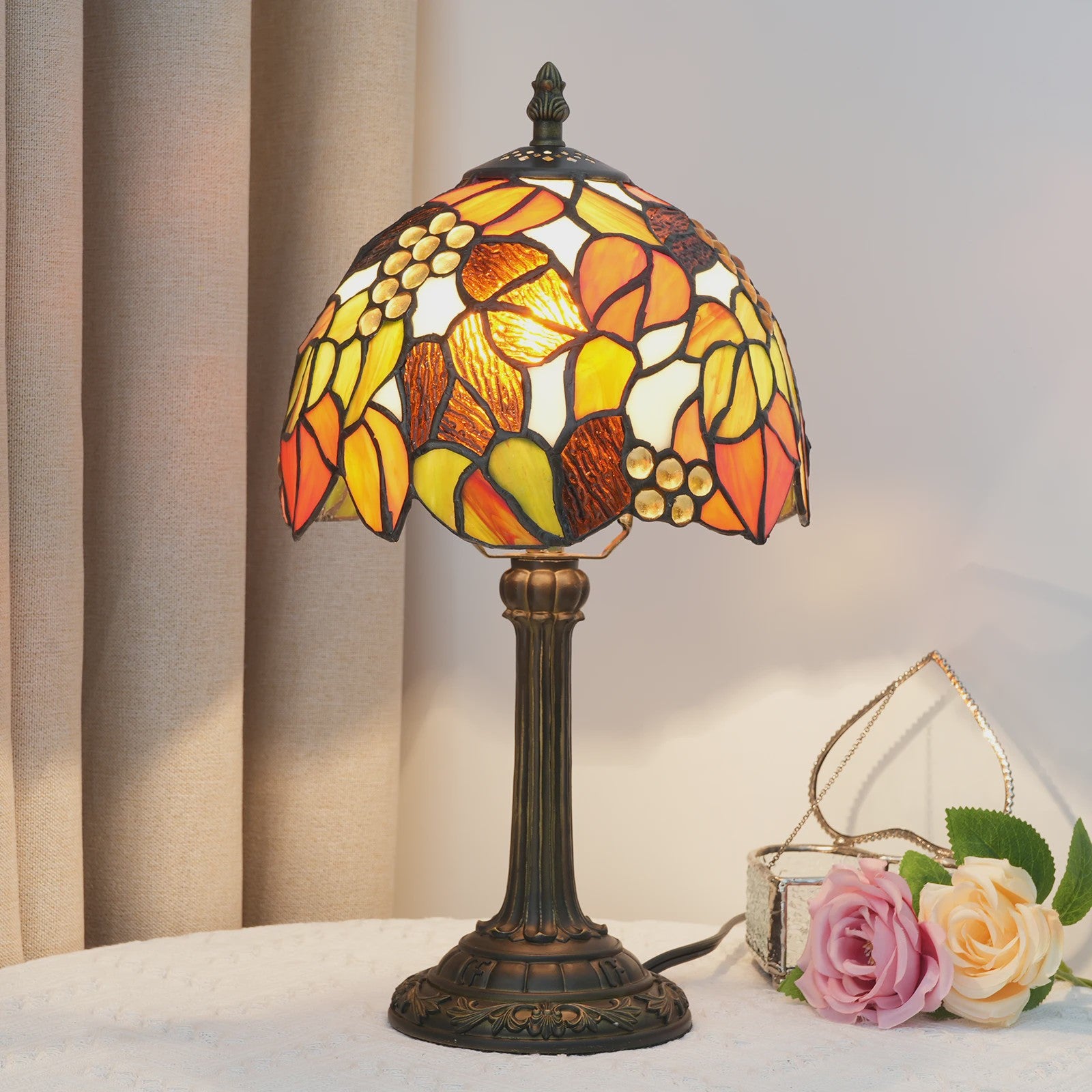 Vintage Stijl Tiffany Tafellamp - 20cm Breed Kleurrijk Glas - Sfeervolle Leeslamp