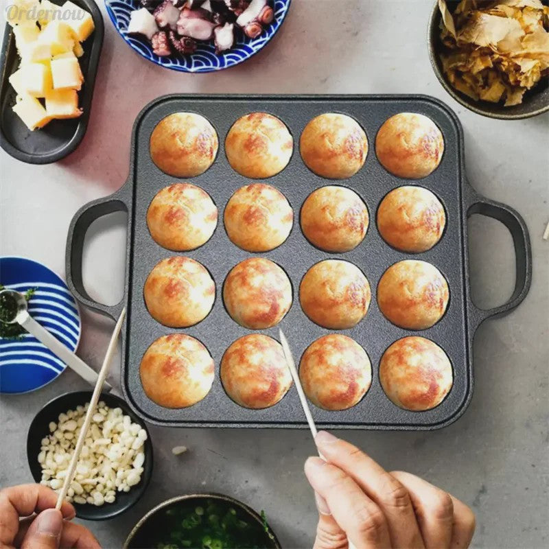 Gietijzeren Takoyaki Pan met 16 Holtes - Non-Stick Octopus Bal Maker