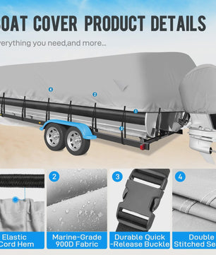 Waterdichte Pontoon Boot Trailerhoes - UV-bestendig, 300D Heavy Duty, met Motorhoes & Spanband