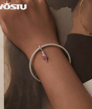 WOSTU 925 Sterling Zilver Papegaai Bedel met Roze Emaille & Kristallen - DIY Sieraden