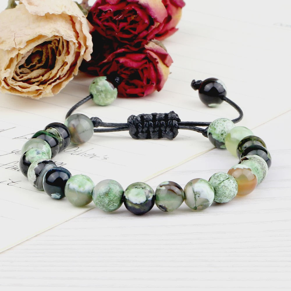 Verstelbare Natuursteen Armband - 8mm Agate & Onyx Kralen voor Mannen en Vrouwen