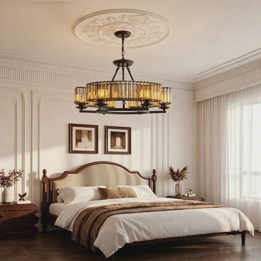 Luxe Vintage Kristallen Kroonluchter Rond - 30 inch, 8 Lampen - IJzeren Frame Hanglamp