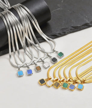 Vnox Heren Ketting met Geometrische Vierkante Natuursteen Hanger - Goud/Zilver Kleur Roestvrij Staal Blade Ketting