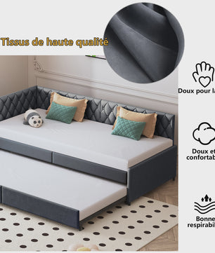 Gestoffeerd Daybed 90x200 cm met Uitschuifbaar Extra Bed - Sofa en Enkel Bed