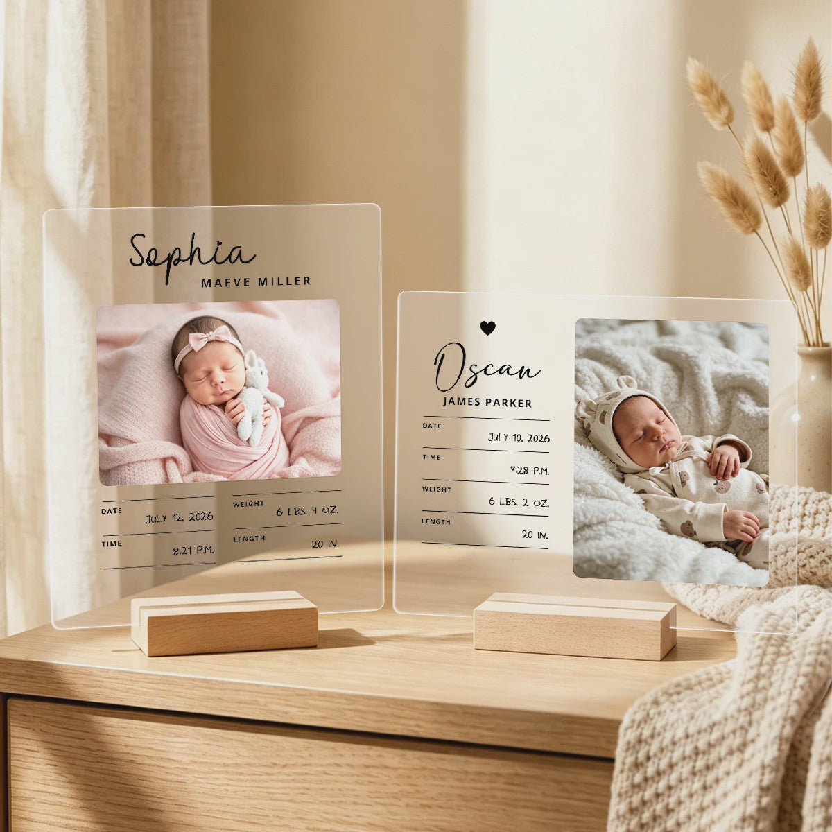 Gepersonaliseerd Geboortebord met Babyfoto & Geboortegegevens - Acryl & Hout