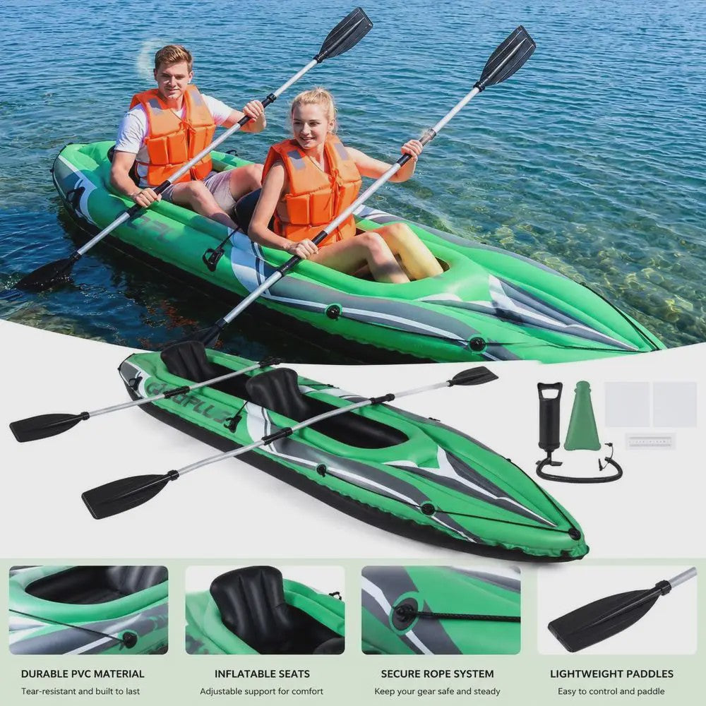 Opblaasbare Kajak voor 2 Personen - 11.5ft Groen - Inclusief Paddles & Pomp