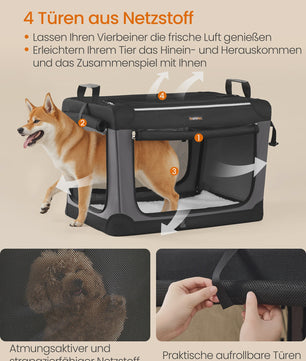 FEANDREA Opvouwbare Honden Transportbox - Oxford Stof, 4 Mesh Deuren, Medium Honden, Zwart