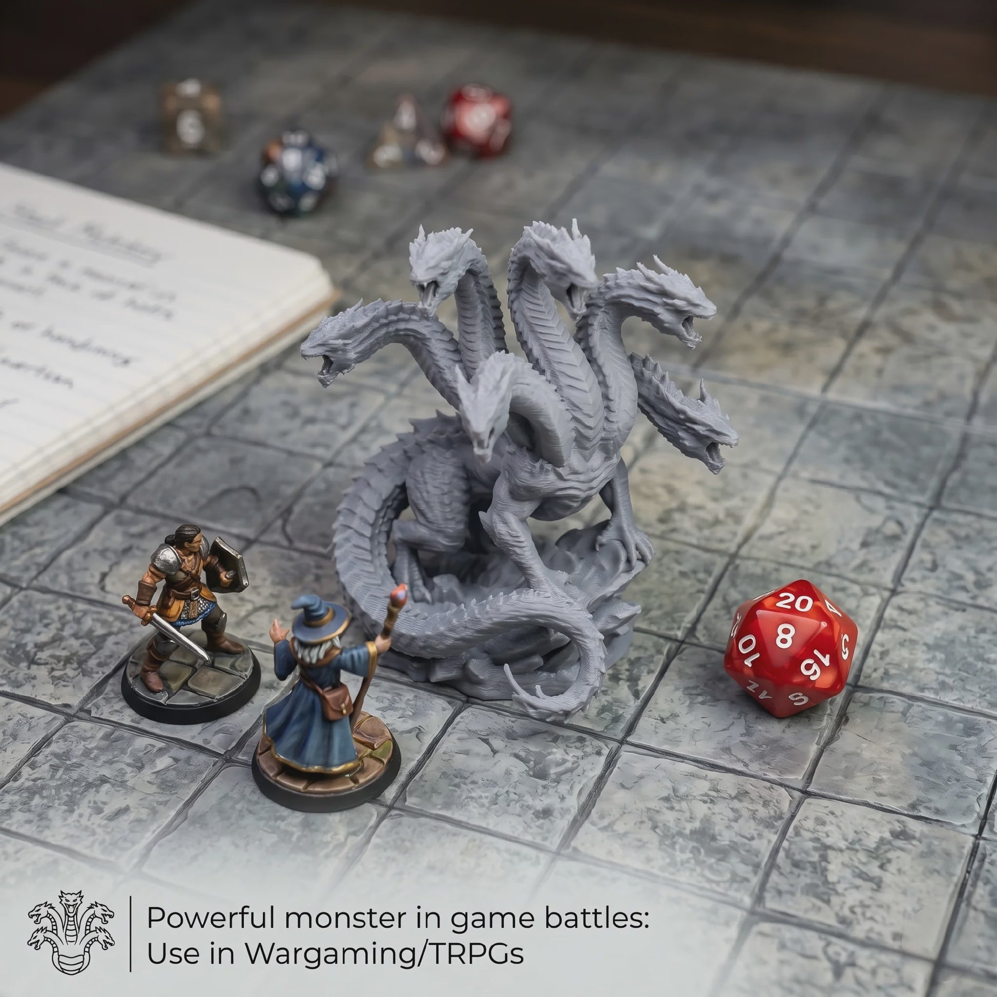 Ongeverfde Hydra Minifiguur - TTRPG, Wargame & Decoratie