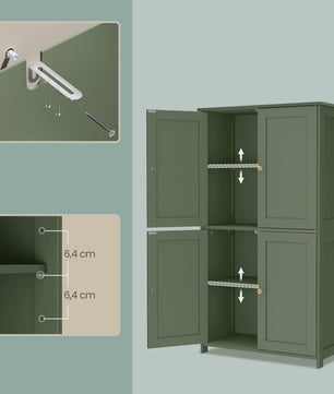 Vasagle Hoge Kast met 4 Deuren - Groen - 30x60x110 cm